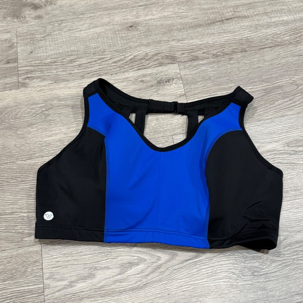 Livi Active Blue Black Molded Underwire High Impact Sports Bra 40DD Strappy Back